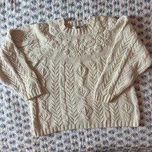 Vintage Adrianna Papell Ivory Floral Cable Knit Sweater